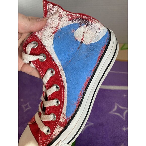 Floral Aquatic Converse Red Sneakers Unisex Mens 5 Womens 7 Hand Painted - Picture 3 of 9